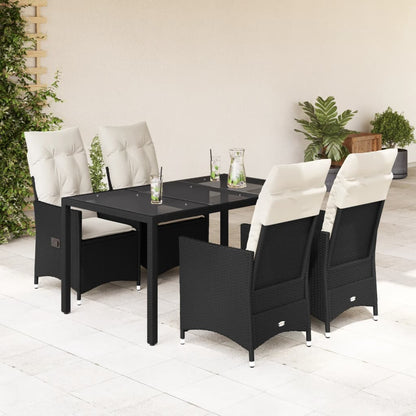 Set da Pranzo da Giardino 5 pz Nero con Cuscini in Polyrattan - homemem39