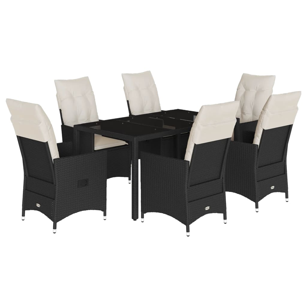 Set da Pranzo da Giardino 7 pz Nero con Cuscini in Polyrattan | homemem39