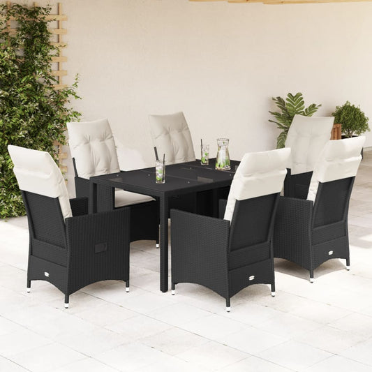 Set da Pranzo da Giardino 7 pz Nero con Cuscini in Polyrattan - homemem39