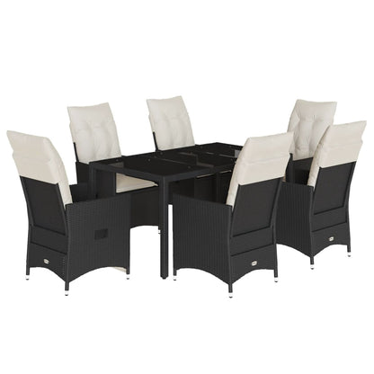 Set da Pranzo da Giardino 7 pz Nero con Cuscini in Polyrattan - homemem39