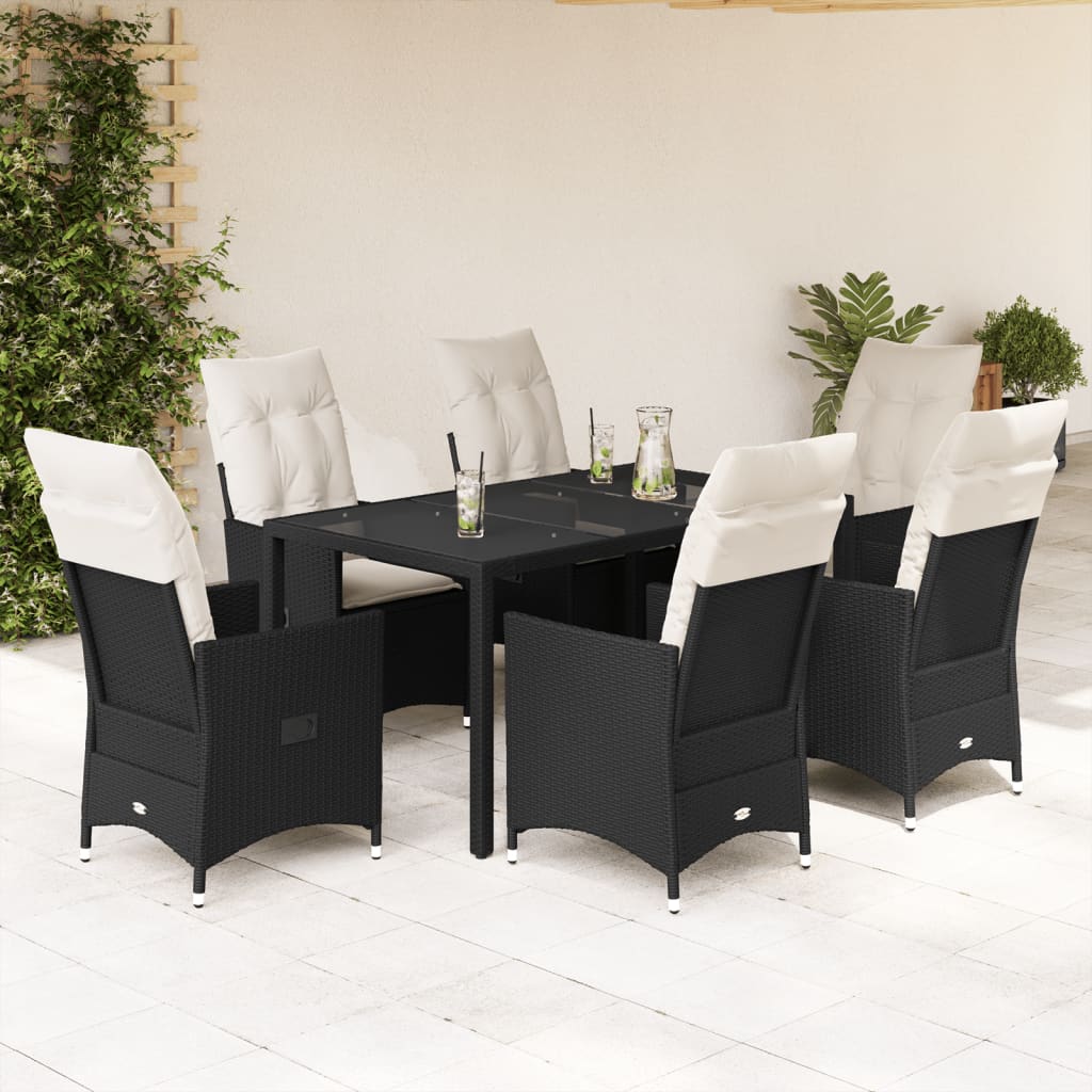 Set da Pranzo da Giardino 7 pz Nero con Cuscini in Polyrattan | homemem39