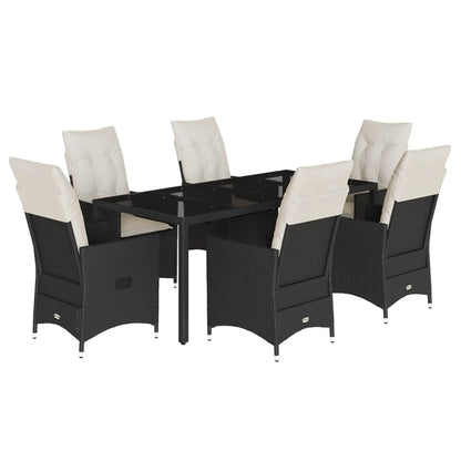 Set da Pranzo da Giardino 7 pz Nero con Cuscini in Polyrattan | homemem39
