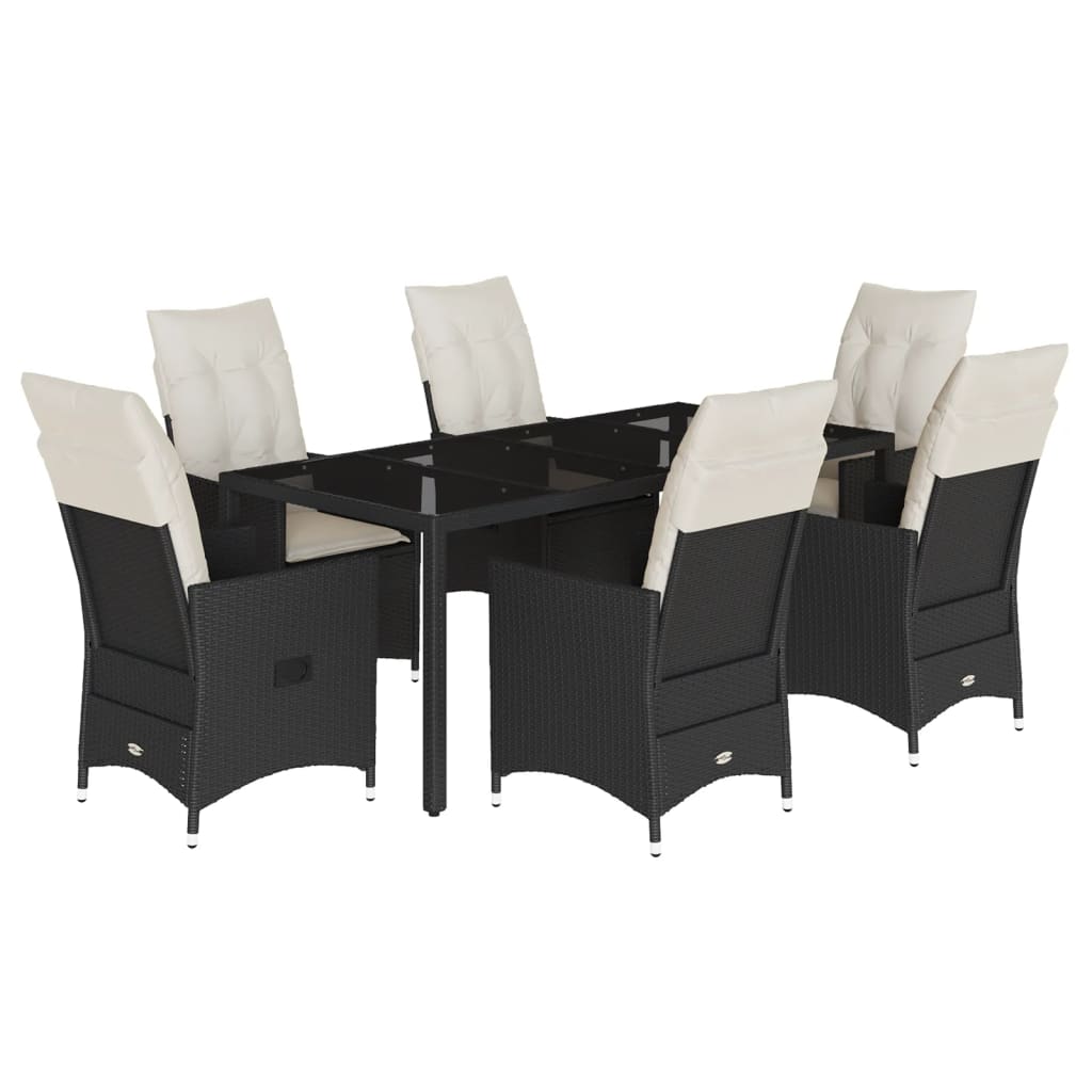 Set da Pranzo da Giardino 7 pz Nero con Cuscini in Polyrattan - homemem39