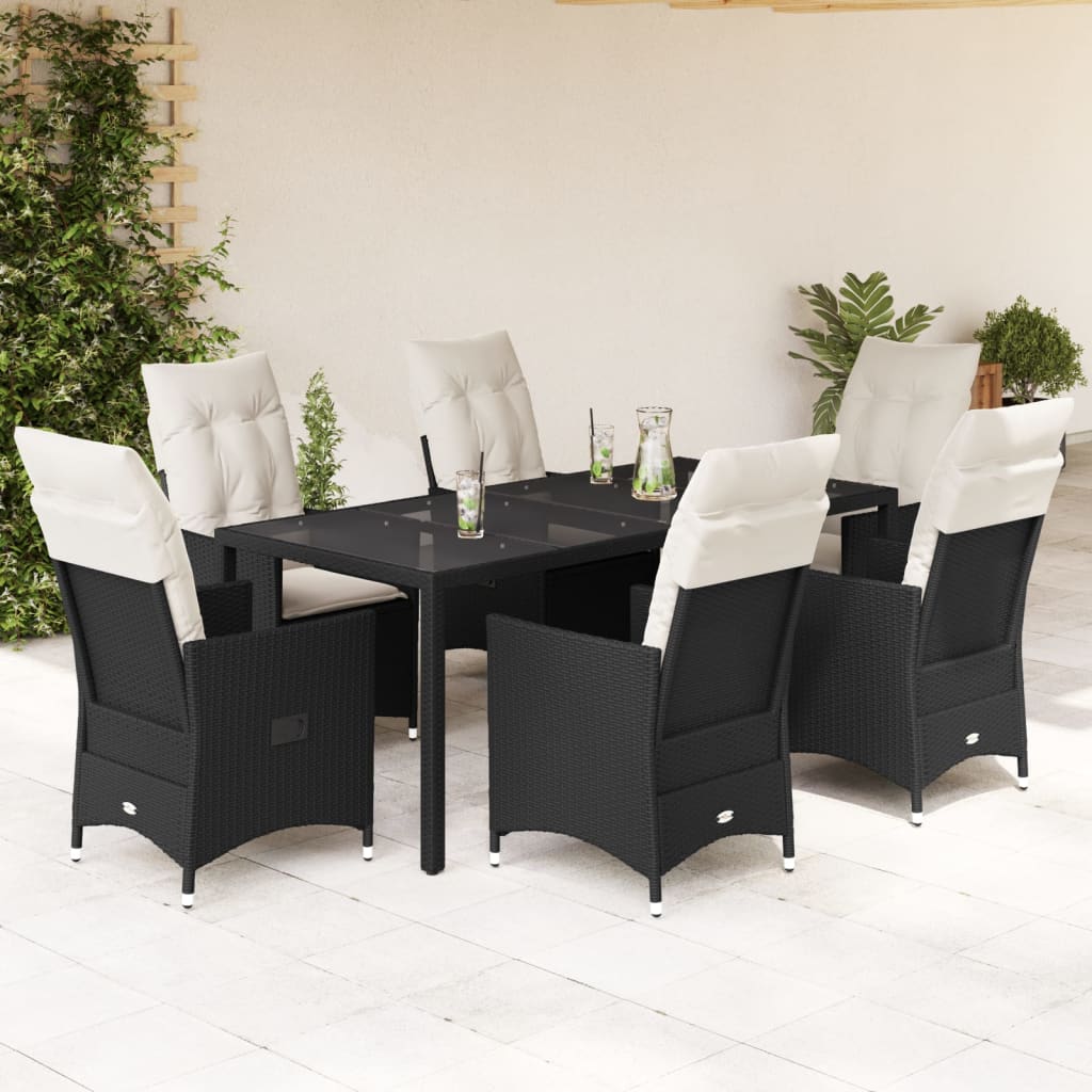 Set da Pranzo da Giardino 7 pz Nero con Cuscini in Polyrattan | homemem39