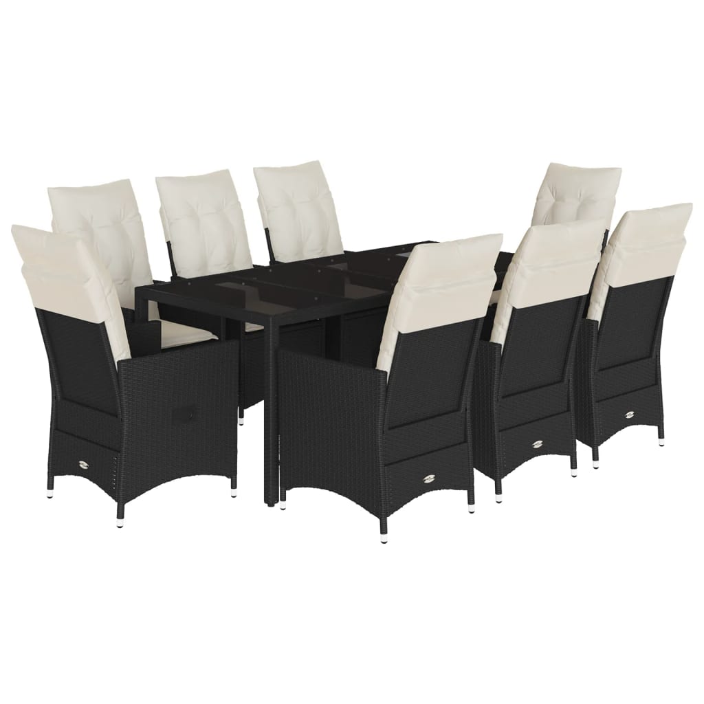 Set da Pranzo da Giardino 9 pz con Cuscini Nero in Polyrattan | homemem39
