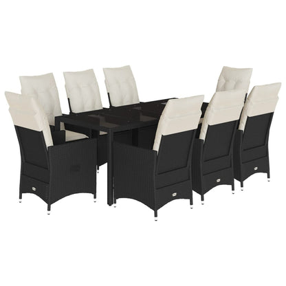 Set da Pranzo da Giardino 9 pz con Cuscini Nero in Polyrattan | homemem39