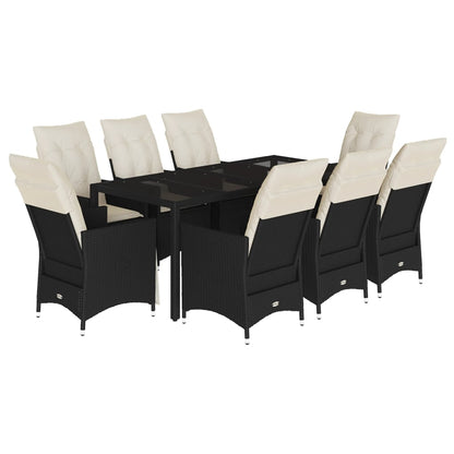 Set da Pranzo da Giardino 9 pz con Cuscini Nero in Polyrattan | homemem39