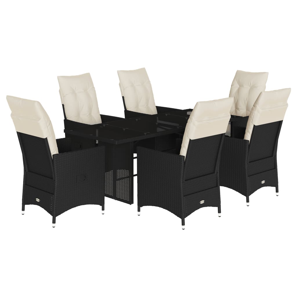 Set da Pranzo da Giardino 7 pz Nero con Cuscini in Polyrattan | homemem39