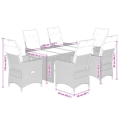 Set da Pranzo da Giardino 7 pz Nero con Cuscini in Polyrattan | homemem39