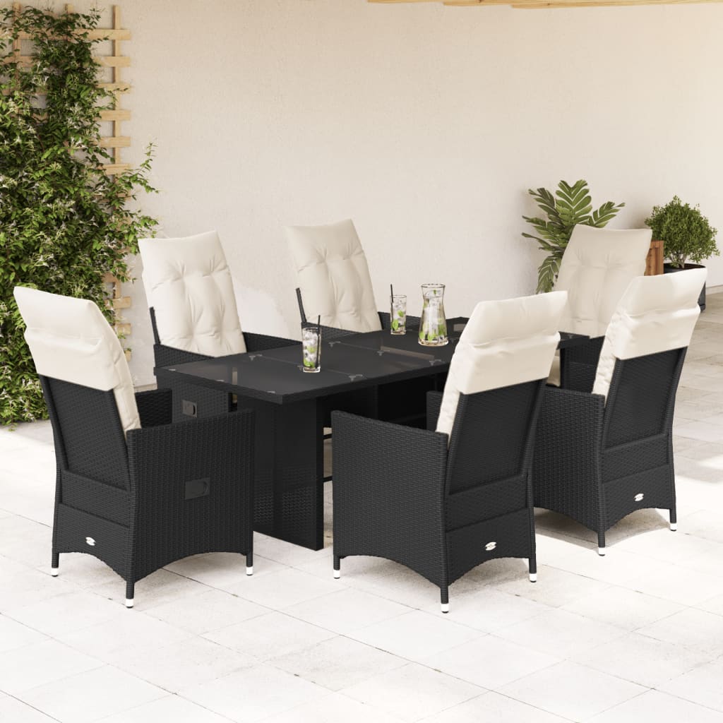Set da Pranzo da Giardino 7 pz Nero con Cuscini in Polyrattan | homemem39