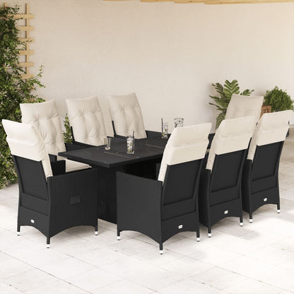 Set da Pranzo da Giardino 9 pz con Cuscini Nero in Polyrattan | homemem39
