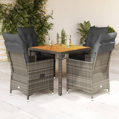 Set da Pranzo da Giardino 5 pz con Cuscini in Polyrattan Grigio | homemem39