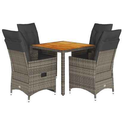 Set da Pranzo da Giardino 5 pz con Cuscini in Polyrattan Grigio