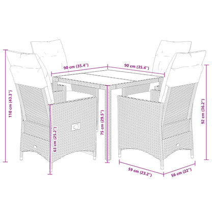 Set da Pranzo da Giardino 5 pz con Cuscini in Polyrattan Grigio