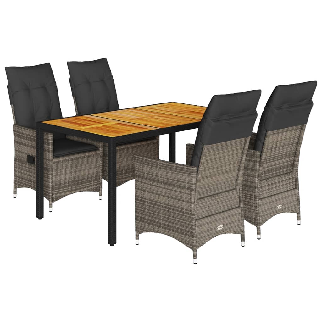 Set da Pranzo da Giardino 5 pz con Cuscini in Polyrattan Grigio | homemem39