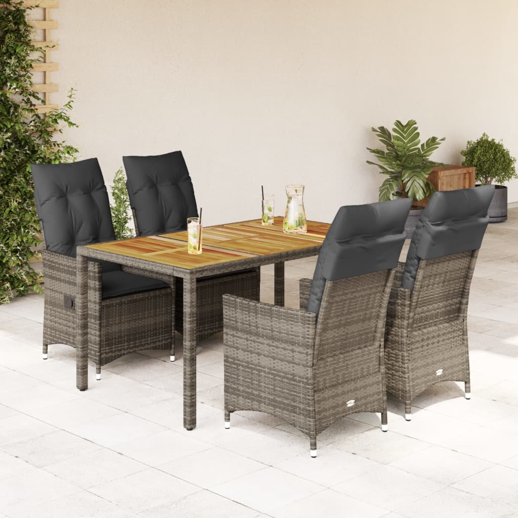 Set da Pranzo da Giardino 5 pz con Cuscini in Polyrattan Grigio | homemem39