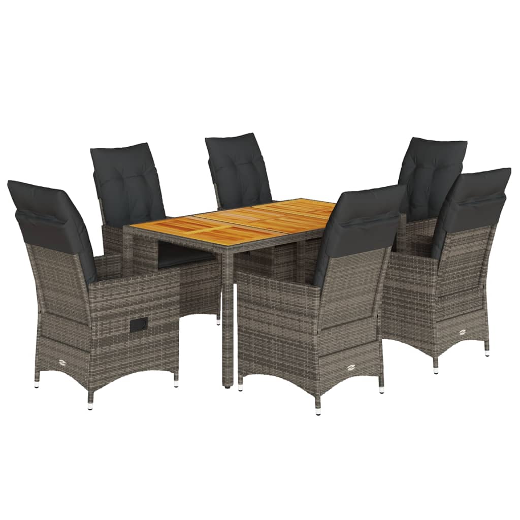Set da Pranzo da Giardino 7 pz con Cuscini in Polyrattan Grigio | homemem39