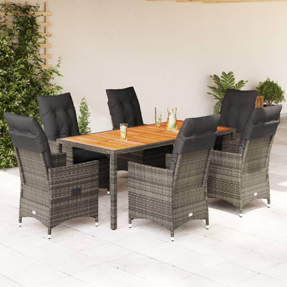 Set da Pranzo da Giardino 7 pz con Cuscini in Polyrattan Grigio | homemem39