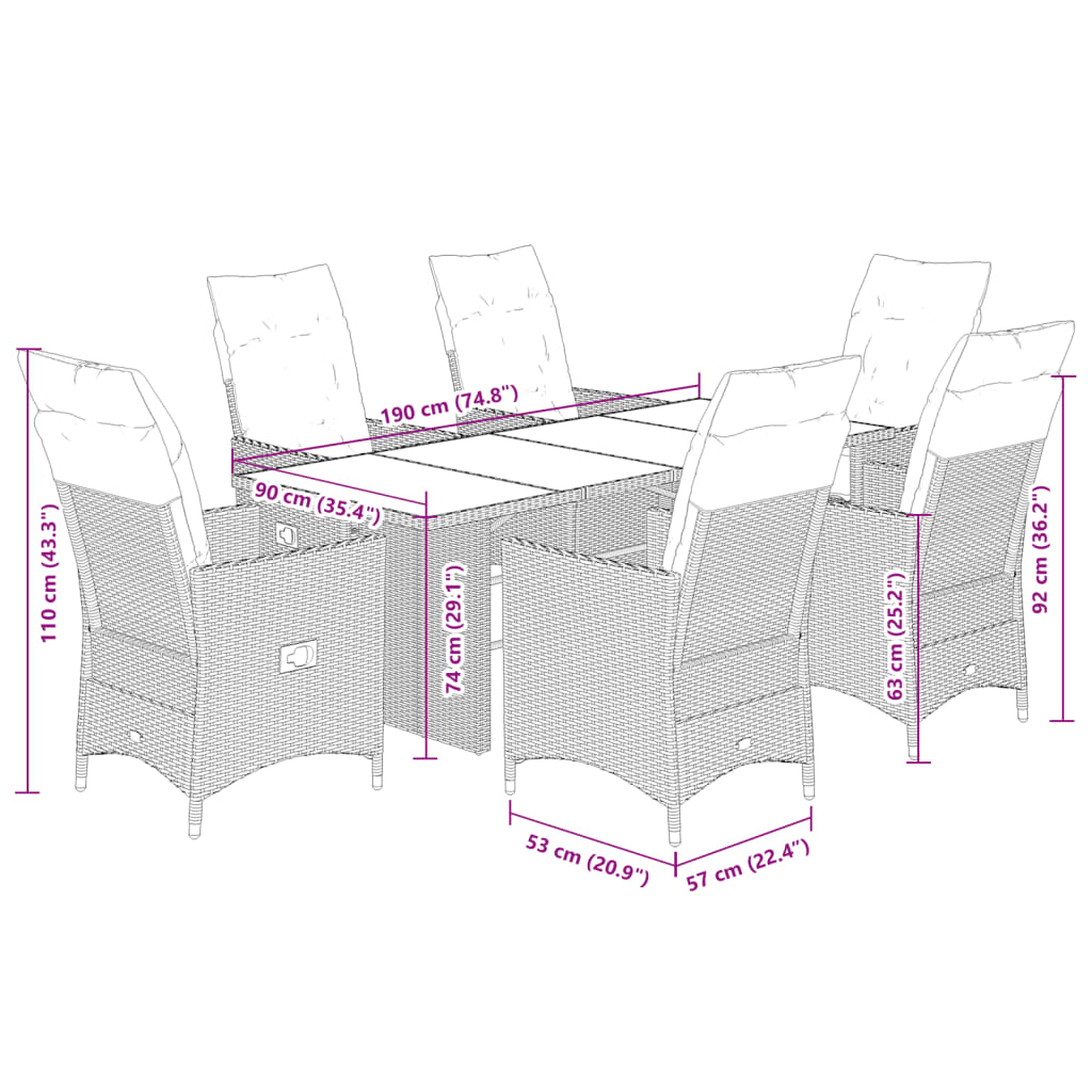 Set da Pranzo da Giardino 7 pz con Cuscini in Polyrattan Grigio | homemem39