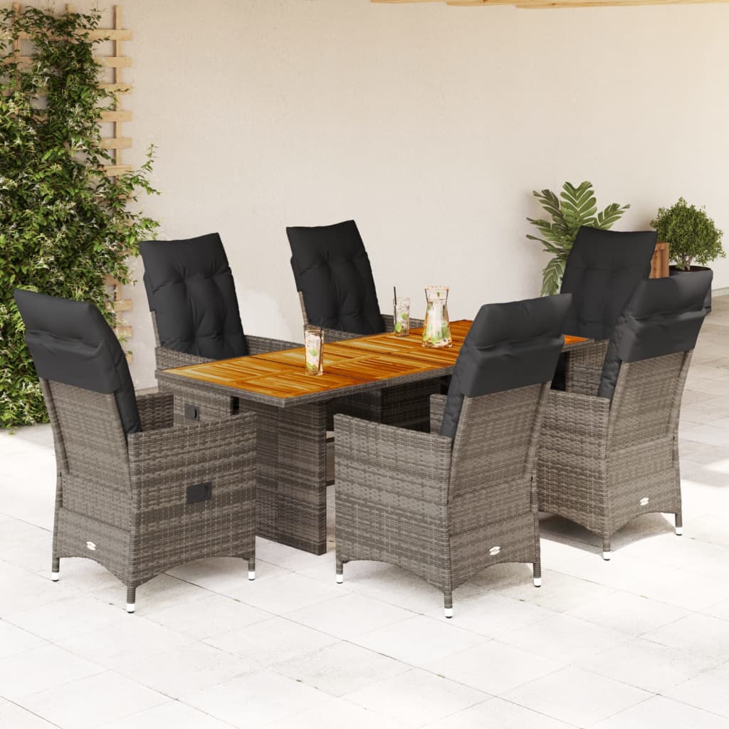 Set da Pranzo da Giardino 7 pz con Cuscini in Polyrattan Grigio | homemem39