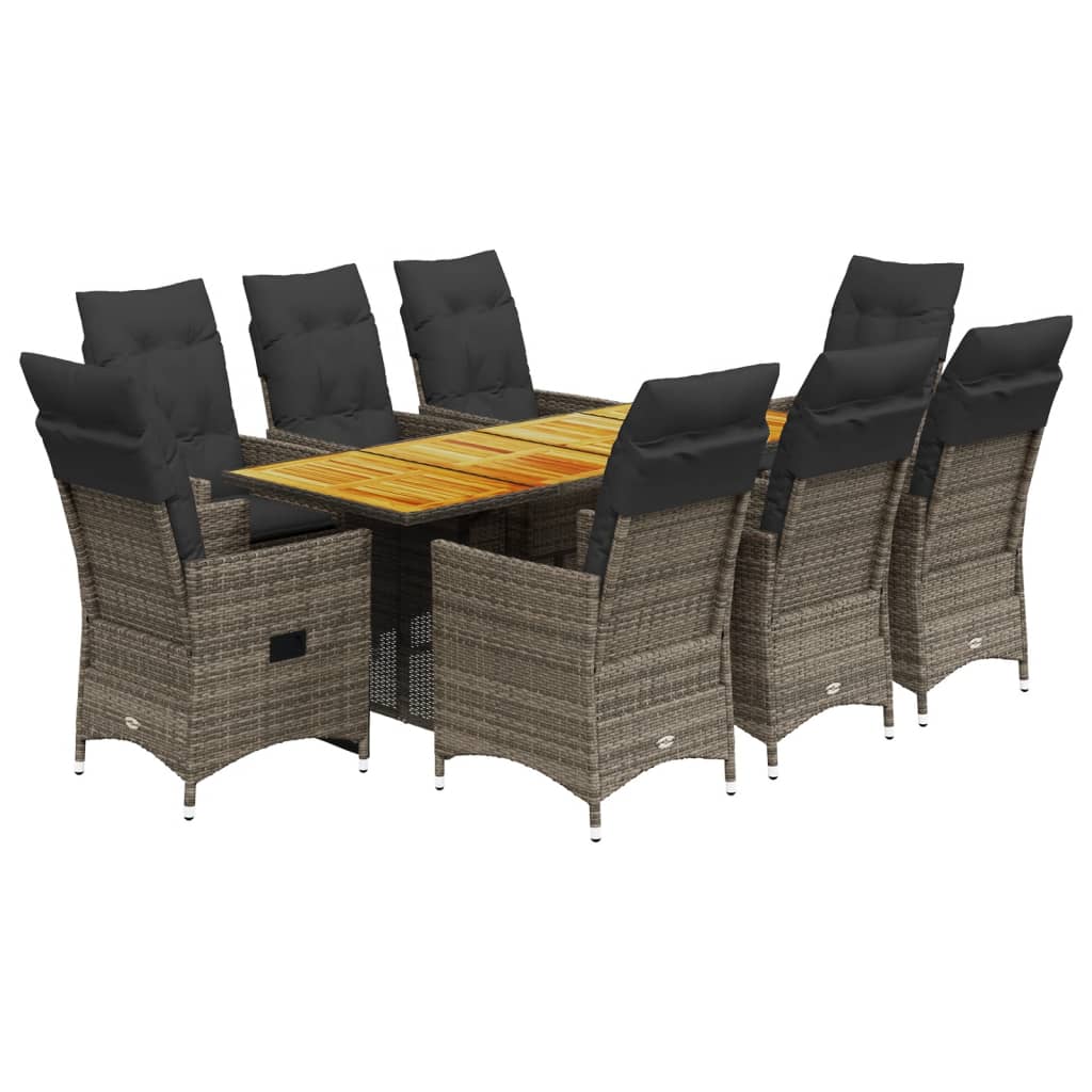 Set da Pranzo da Giardino 9 pz con Cuscini in Polyrattan Grigio | homemem39