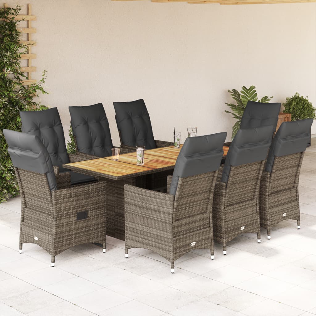 Set da Pranzo da Giardino 9 pz con Cuscini in Polyrattan Grigio | homemem39