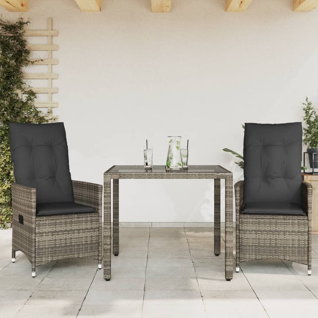 Set da Bistrò 3 pz con Cuscini Grigio in Polyrattan | homemem39