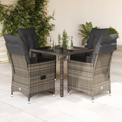 Set da Pranzo da Giardino 5 pz con Cuscini in Polyrattan Grigio | homemem39