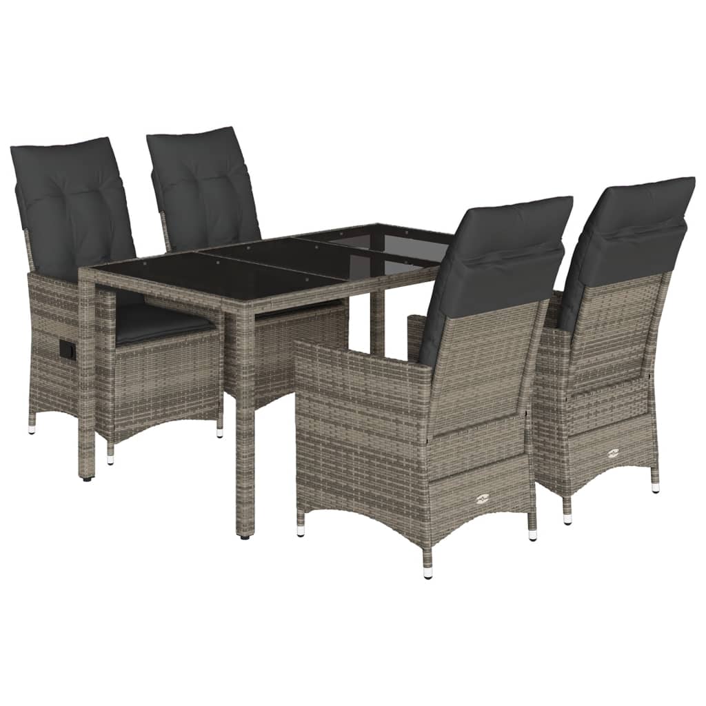 Set da Pranzo da Giardino 5 pz con Cuscini in Polyrattan Grigio