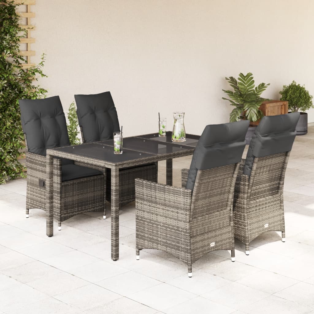 Set da Pranzo da Giardino 5 pz con Cuscini in Polyrattan Grigio