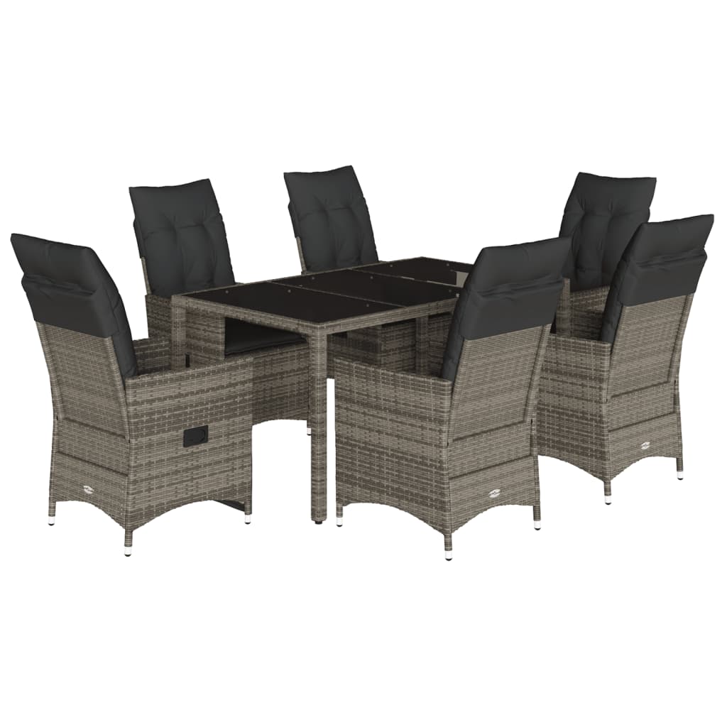 Set da Pranzo da Giardino 7 pz con Cuscini in Polyrattan Grigio | homemem39