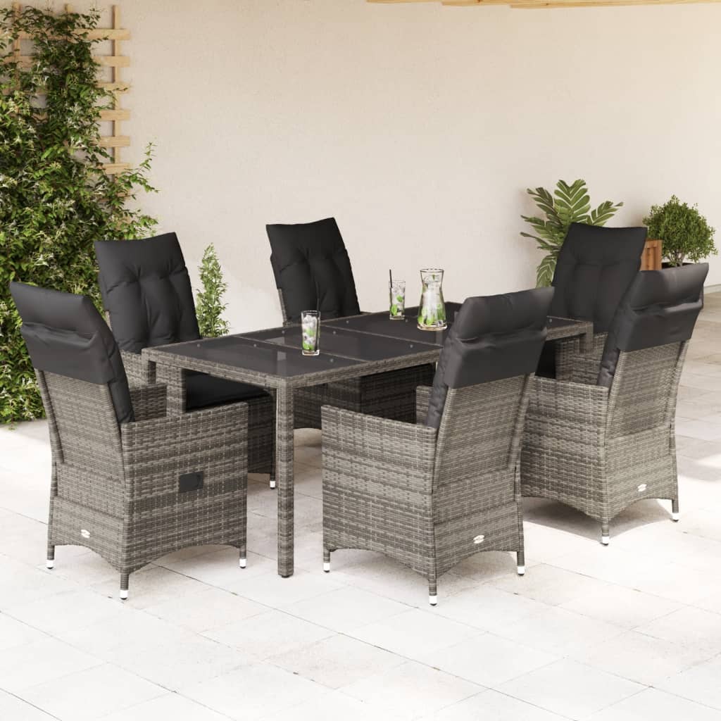 Set da Pranzo da Giardino 7 pz con Cuscini in Polyrattan Grigio | homemem39