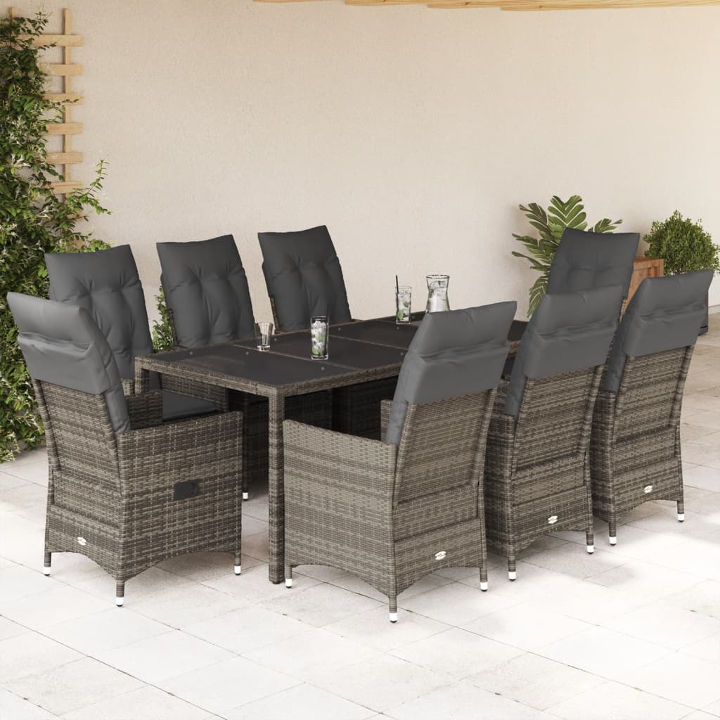 Set da Pranzo da Giardino 9 pz con Cuscini in Polyrattan Grigio | homemem39