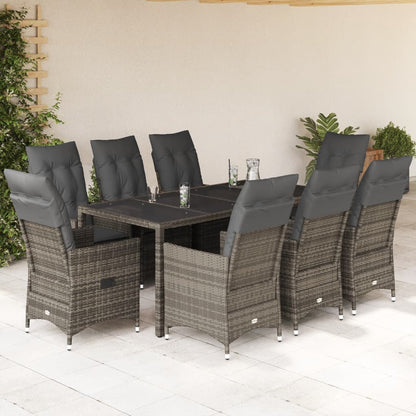 Set da Pranzo da Giardino 9 pz con Cuscini in Polyrattan Grigio | homemem39