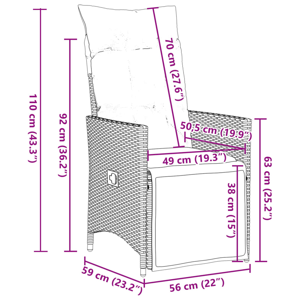 Set da Pranzo da Giardino 9 pz con Cuscini in Polyrattan Grigio