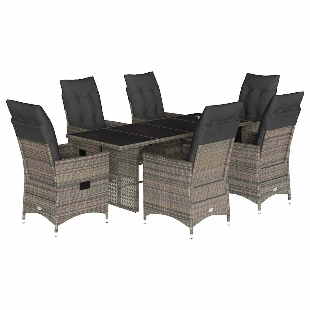 Set da Pranzo da Giardino 7 pz con Cuscini in Polyrattan Grigio | homemem39