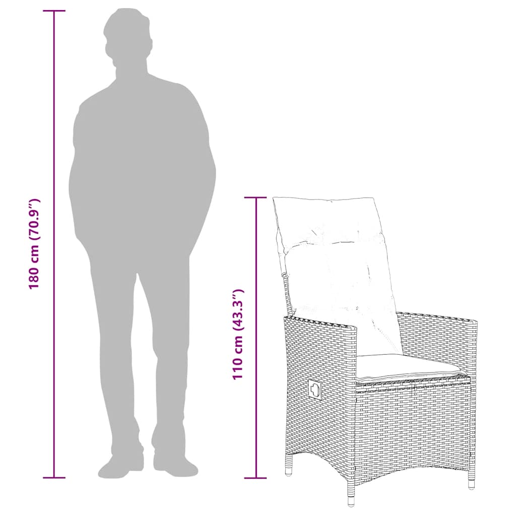 Set da Pranzo da Giardino 7 pz con Cuscini in Polyrattan Grigio | homemem39