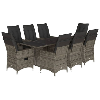 Set da Pranzo da Giardino 9 pz con Cuscini in Polyrattan Grigio | homemem39