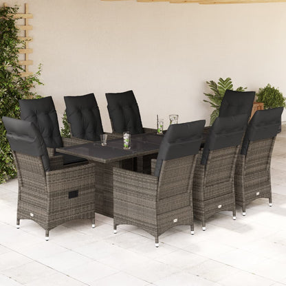 Set da Pranzo da Giardino 9 pz con Cuscini in Polyrattan Grigio | homemem39
