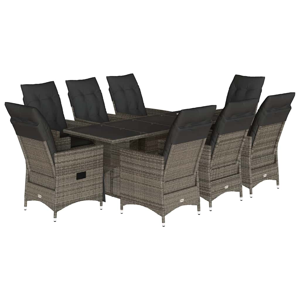 Set da Pranzo da Giardino 9 pz con Cuscini in Polyrattan Grigio | homemem39