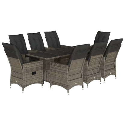 Set da Pranzo da Giardino 9 pz con Cuscini in Polyrattan Grigio | homemem39