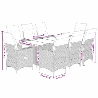 Set da Pranzo da Giardino 9 pz con Cuscini in Polyrattan Grigio | homemem39