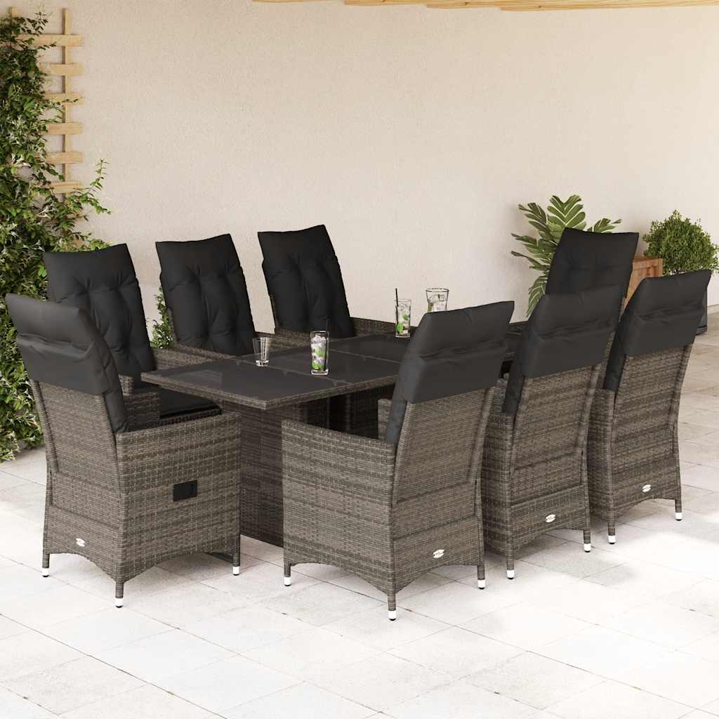 Set da Pranzo da Giardino 9 pz con Cuscini in Polyrattan Grigio | homemem39