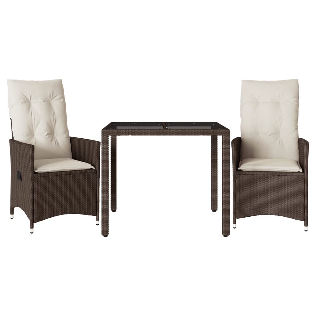Set Bistrò 3 pz con Cuscini Marrone in Polyrattan - homemem39