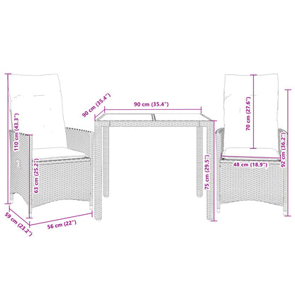 Set Bistrò 3 pz con Cuscini Marrone in Polyrattan | homemem39