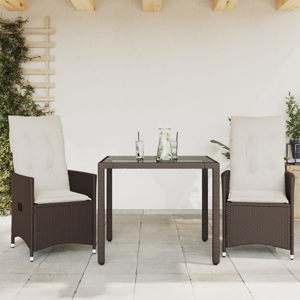 Set Bistrò 3 pz con Cuscini Marrone in Polyrattan | homemem39
