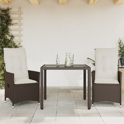 Set Bistrò 3 pz con Cuscini Marrone in Polyrattan | homemem39