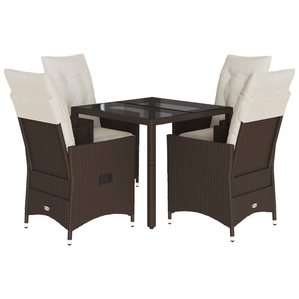 Set da Pranzo da Giardino 5pz con Cuscini in Polyrattan Marrone | homemem39