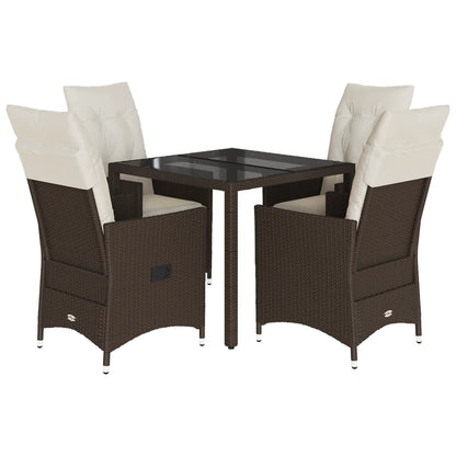 Set da Pranzo da Giardino 5pz con Cuscini in Polyrattan Marrone | homemem39