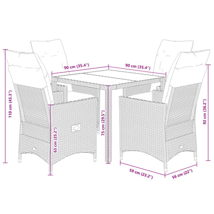 Set da Pranzo da Giardino 5pz con Cuscini in Polyrattan Marrone | homemem39